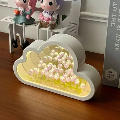 Artificial Tulip Night Light with Transparent Cover Handmade DIY Bedside Lamp LED Night Light Home Decoration Atmosphere Light