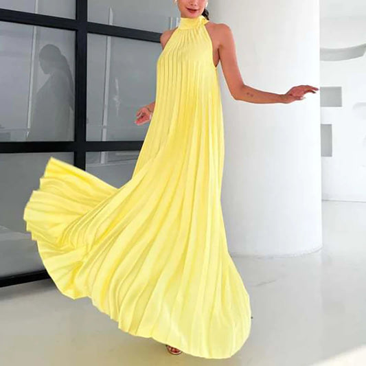 Women Sexy Off Shoulder Gala Dress New 2025 Elegant Solid Swing Loose Party Dress Spring Female Halter Slim Banquet Long Dress